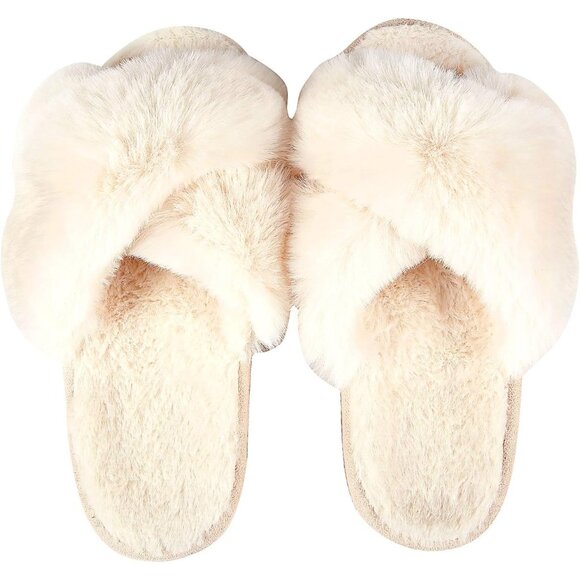 Luxurious Women's Cross Band Fuzzy Slippers - Soft Cozy Open Toe Comfort - Picture 2 of 6